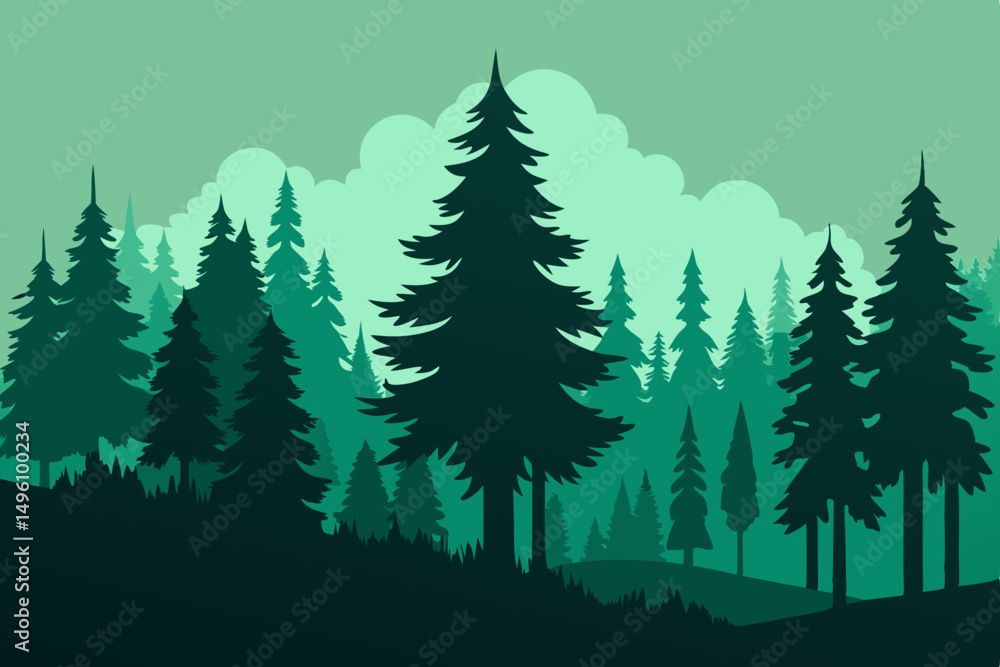 Obraz premium Clean Modern Minimal Forest Silhouette Landscape in 4K Vector Illustration Background