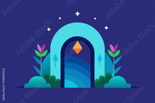 Enchanting Magical Nature Portal Leading to Summer Paradise Vector Illustration Background