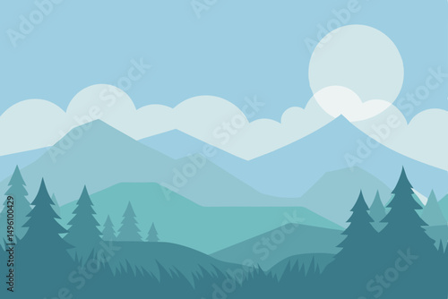 Ethereal Morning Fog Shrouding Nature Landscape Wallpaper Vector Illustration Background