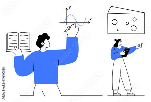People engaging with mathematical graphs, data charts, and educational tools. Ideal for teamwork, education, analysis, STEM concepts, collaboration, presentations simple landing page
