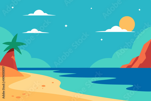 Whimsical Surreal Beach Dreamland AI Generated Background Vector Illustration Background