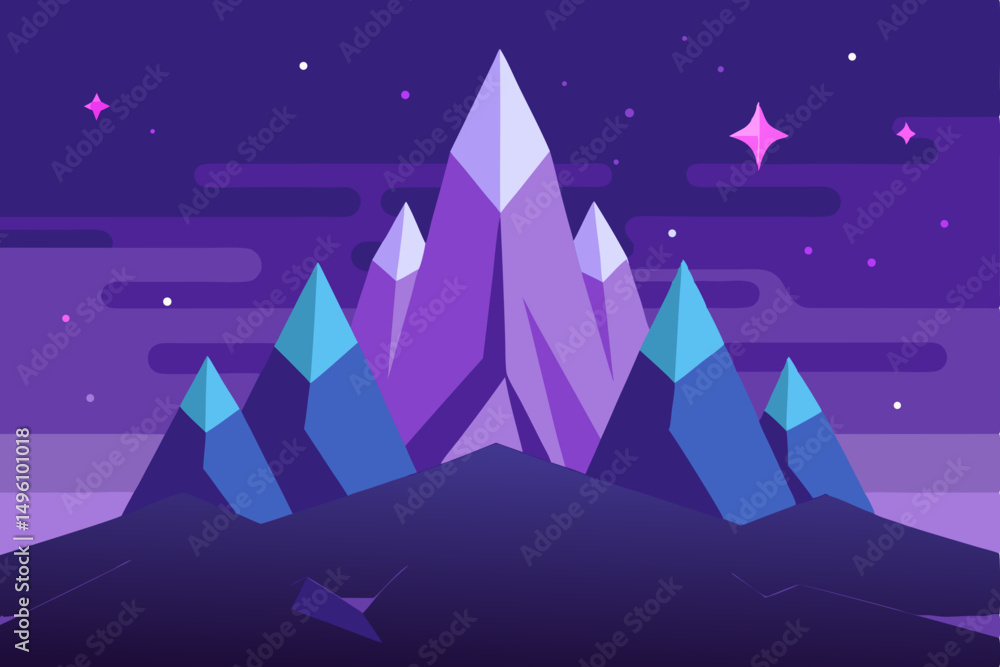 Obraz premium Enchanting Magical Mountains with Sparkling Crystal Peaks Ultra HD Vector Illustration Background