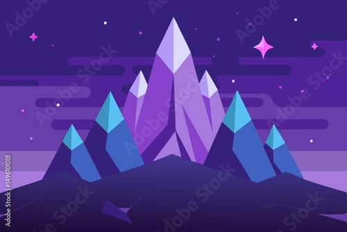 Enchanting Magical Mountains with Sparkling Crystal Peaks Ultra HD Vector Illustration Background