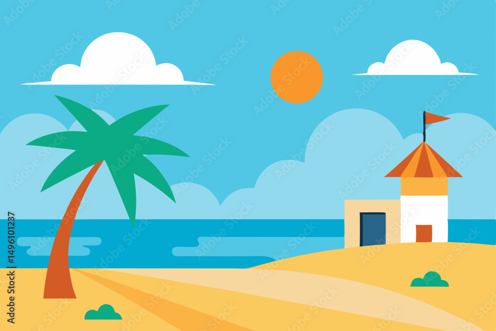 Obraz premium Fun Summer Holiday Beach Scene Vector Background Illustration Vector Illustration Background