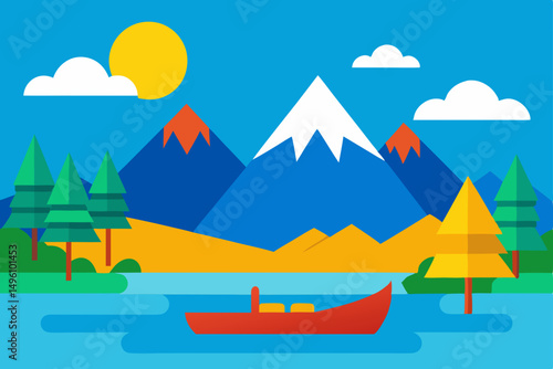 Exciting Summer Lake Adventure with Canoe on Clear Water Vector Illustration Background