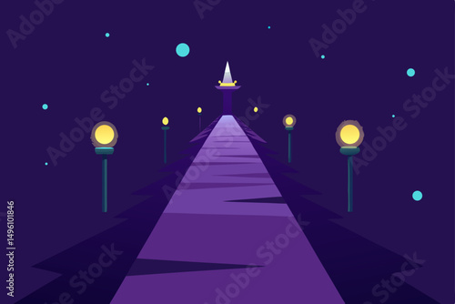 Enchanting Mystic Path Through Floating Lights in 4K Vector Illustration Background