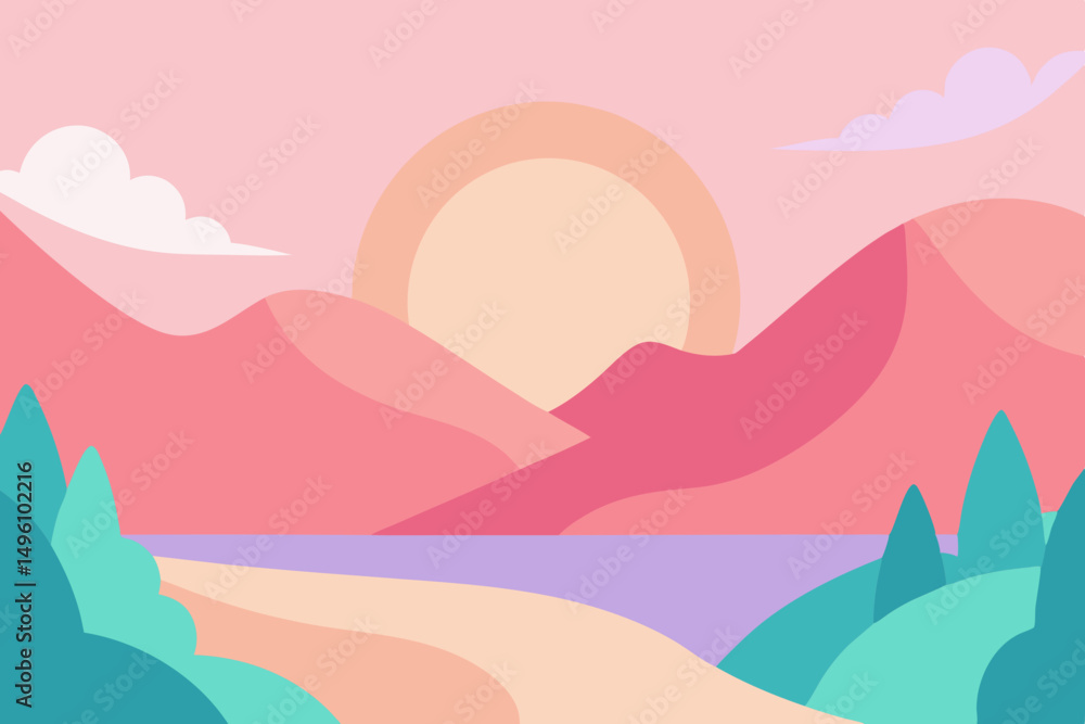 Obraz premium Modern Abstract Pastel Colored Nature Landscape in Ultra HD Vector Illustration Background