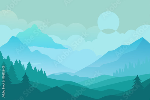 Ethereal Morning Fog Shrouding Nature Landscape Wallpaper Vector Illustration Background