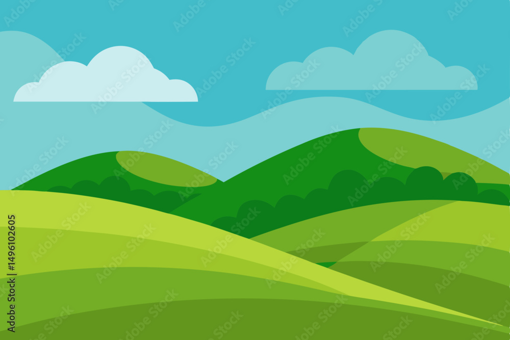 Obraz premium Picturesque Rolling Green Hills Landscape Scenic Background Vector Illustration Background
