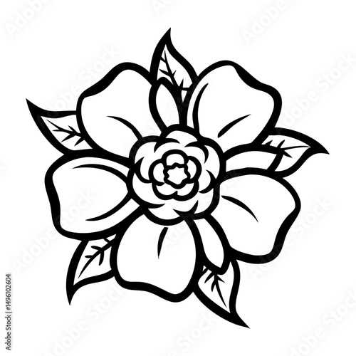 Desert rose flower illustration in black and white outline style