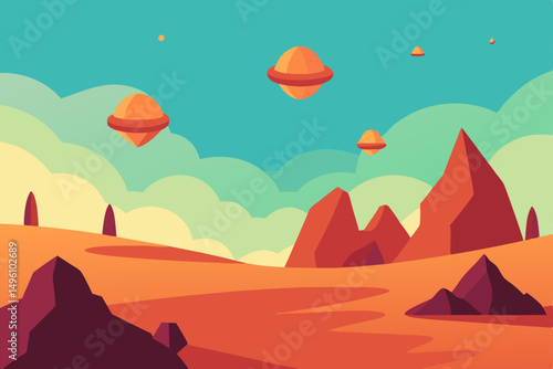 Dreamlike Surreal Hills with Floating Rocks 4K Wallpaper Vector Illustration Background