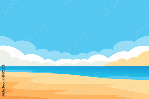 Peaceful Tranquil Anime Beach with Soft Clouds Wallpaper Vector illustration Background