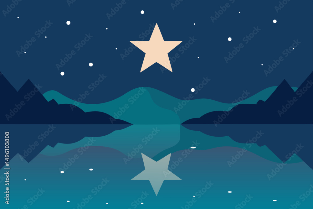 Obraz premium Breathtaking Star Filled Sky Reflected Over a Calm Lake Vector illustration Background