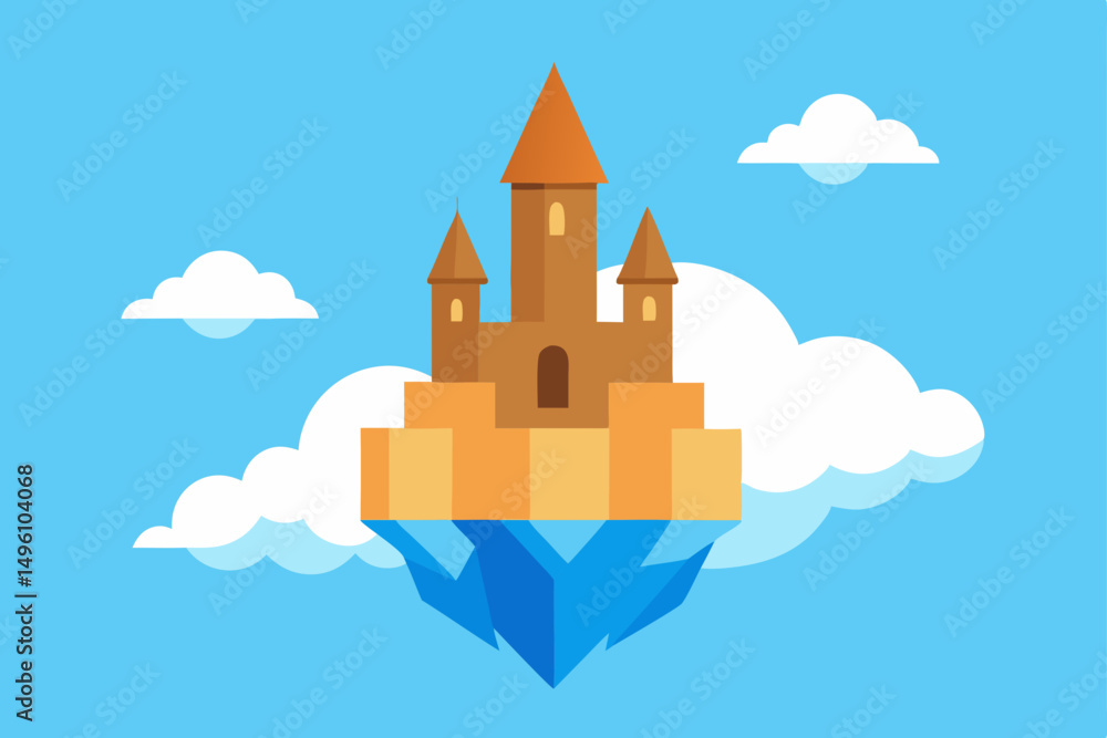 Fototapeta premium Dreamlike Floating Castle Above the Clouds 4K Vector illustration Background