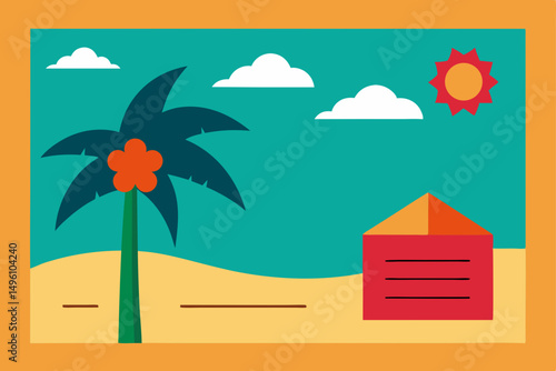 Charming Postcard from a Relaxing Summer Getaway Vector illustration Background