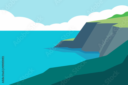 Stunning Coastal Cliff View with Clear Turquoise Water Vector illustration Background