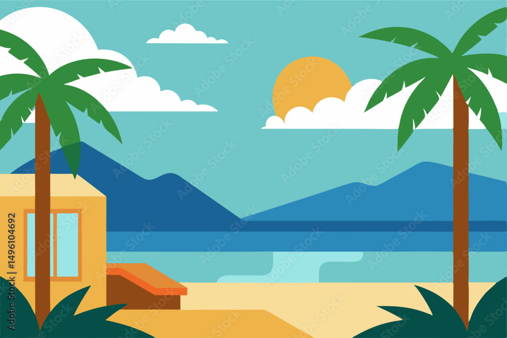 Fototapeta premium Relaxing Ocean View from Luxury Tropical Resort Vector illustration Background