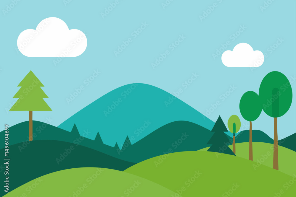Fototapeta premium Simple Minimal Nature Hills and Trees Wallpaper Vector illustration Background