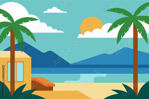 Relaxing Ocean View from Luxury Tropical Resort Vector illustration Background