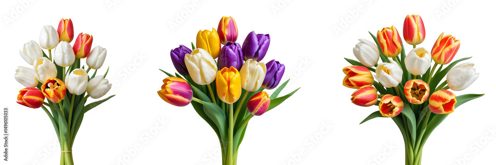 Naklejka premium Set of various tulip bouquets isolated on transparent background