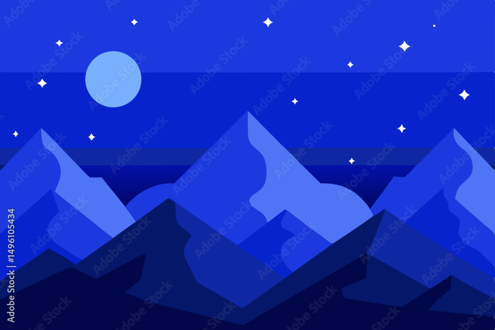 Obraz premium Serene Blue Night Sky Filled with Stars Over Majestic Mountains Wallpaper Vector Illustration Background