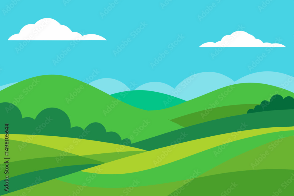 Obraz premium Picturesque Rolling Green Hills Landscape Scenic Background Vector Illustration Background