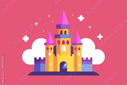 Enchanting 4K Wallpaper of Dreamy Royal Citadel in Fantasy Landscape Vector Illustration Background