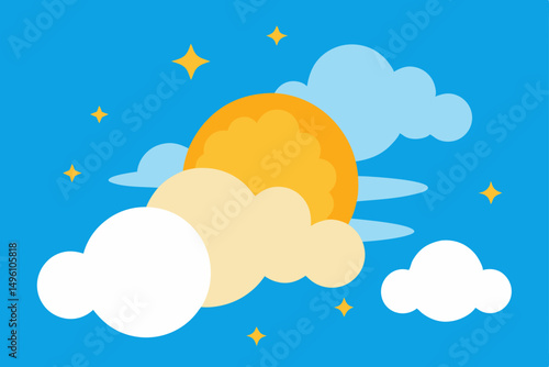 Whimsical Dreamlike Summer Sky Filled with Fluffy Clouds Vector Illustration Background