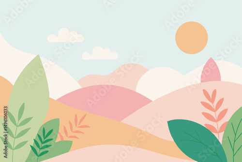 Elegant Stylized Nature Landscape Wallpaper with Gentle Soft Colors Vector Illustration Background