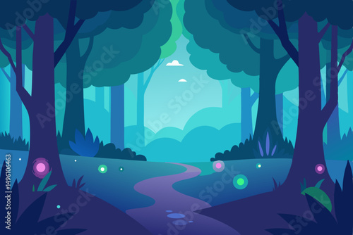 Enchanting Magical Woodland Forest with Soft Glowing Light 4K Background Vector Illustration Background