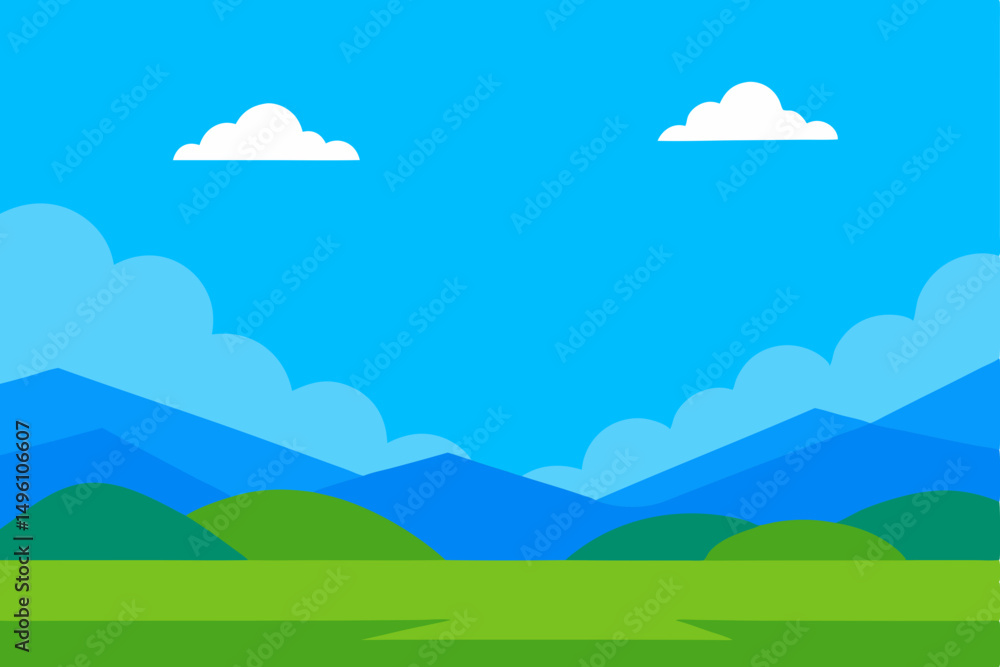 Fototapeta premium Simple Clean Nature Landscape Wallpaper with Bright Blue Sky Vector Illustration Background