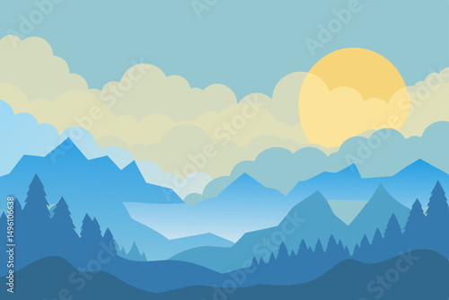 Ethereal Morning Fog Shrouding Nature Landscape Wallpaper Vector Illustration Background