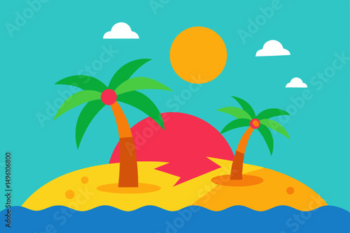 Surreal AI Generated Tropical Summer Fantasy Landscape Vector Illustration Background
