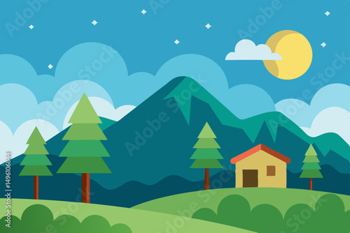 Warm and Cozy Landscape Nature Background Wallpaper Vector Illustration Background