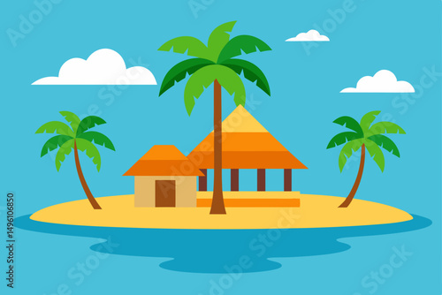 Luxurious Exotic Summer Island Beach Resort Vector Illustration Background