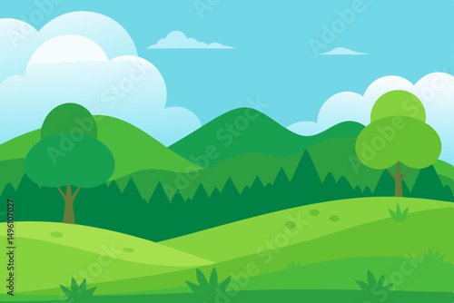 Serene Tranquil Green Meadow Nature Landscape Background Vector Illustration Background
