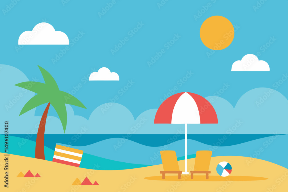 Obraz premium Fun Summer Holiday Beach Scene Vector Background Illustration Vector Illustration Background