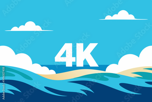 Dynamic Surf and Blue Sky Ocean Seascape Wallpaper in 4K Vector Illustration Background