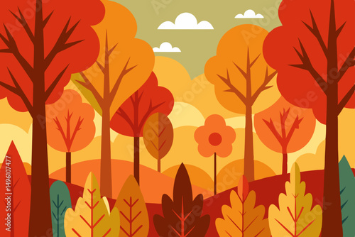 Vibrant Autumn Leaves in Colorful Forest 4K Wallpaper Vector Illustration Background