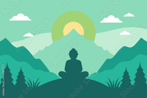 Serene Peaceful Zen Inspired Nature Landscape Wallpaper Background Vector Illustration Background