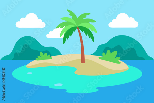 Serene Dreamy Lagoon in Tropical Island Paradise Vector Illustration Background