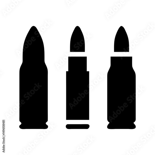 Ammunition bullets vector icon illustration of different types of bullet cartridges firearm weapon