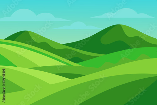 Expansive Rolling Green Hills Landscape in Stunning Ultra HD Vector Illustration Background