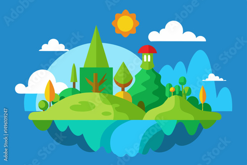 Whimsical Fantasy Nature Dream World Landscape Background Vector Illustration Background