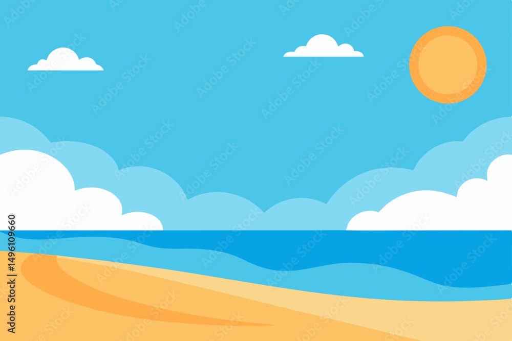 Bright Sunny Beach Scene with Golden Sand and Blue Sea Wallpaper Vector Illustration Background Bright Sunny Beach Scene with Golden Sand and Blue Sea Wallpaper Vector Illustration Background