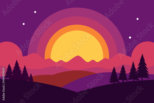 Ethereal Twilight Nature Landscape Scene with Soft Sunlight Vector Illustration Background