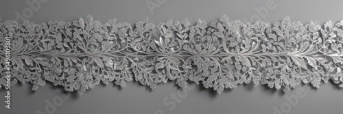 Intricate silver leaf lace border, shimmering background , wallpaper, delicate, embroidery