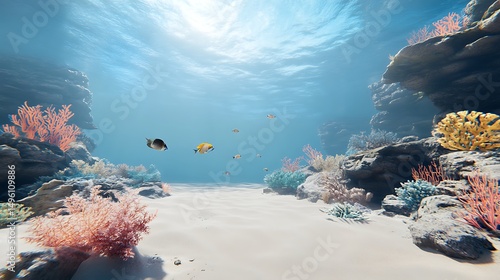 Tropical Reef with Fish, and Ocean Scene.