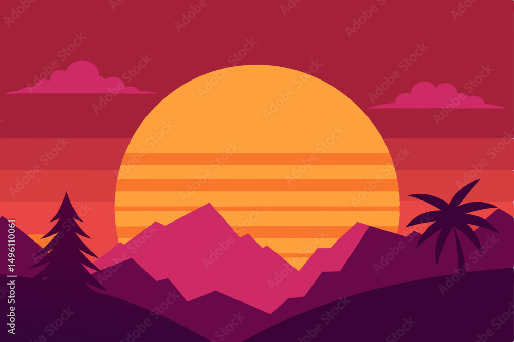 Obraz premium Vibrant Anime Style Sunset with Peaceful Nature View Wallpaper Vector Illustration Background