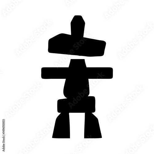 Inukshuk stone figure vector illustration, traditional inuit landmark and navigation symbol, art